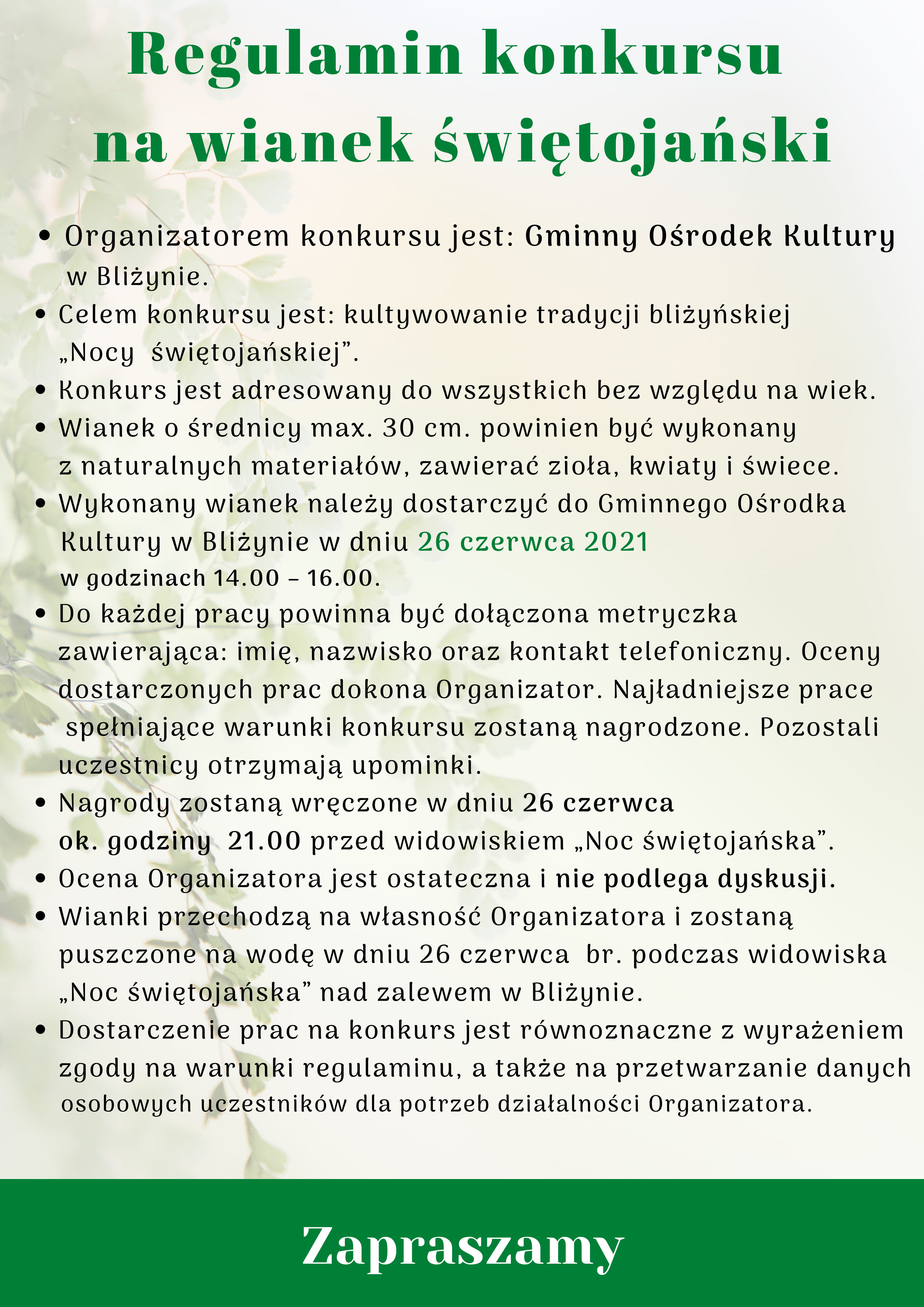 Regulamin konkursu na wianek świętojański 1