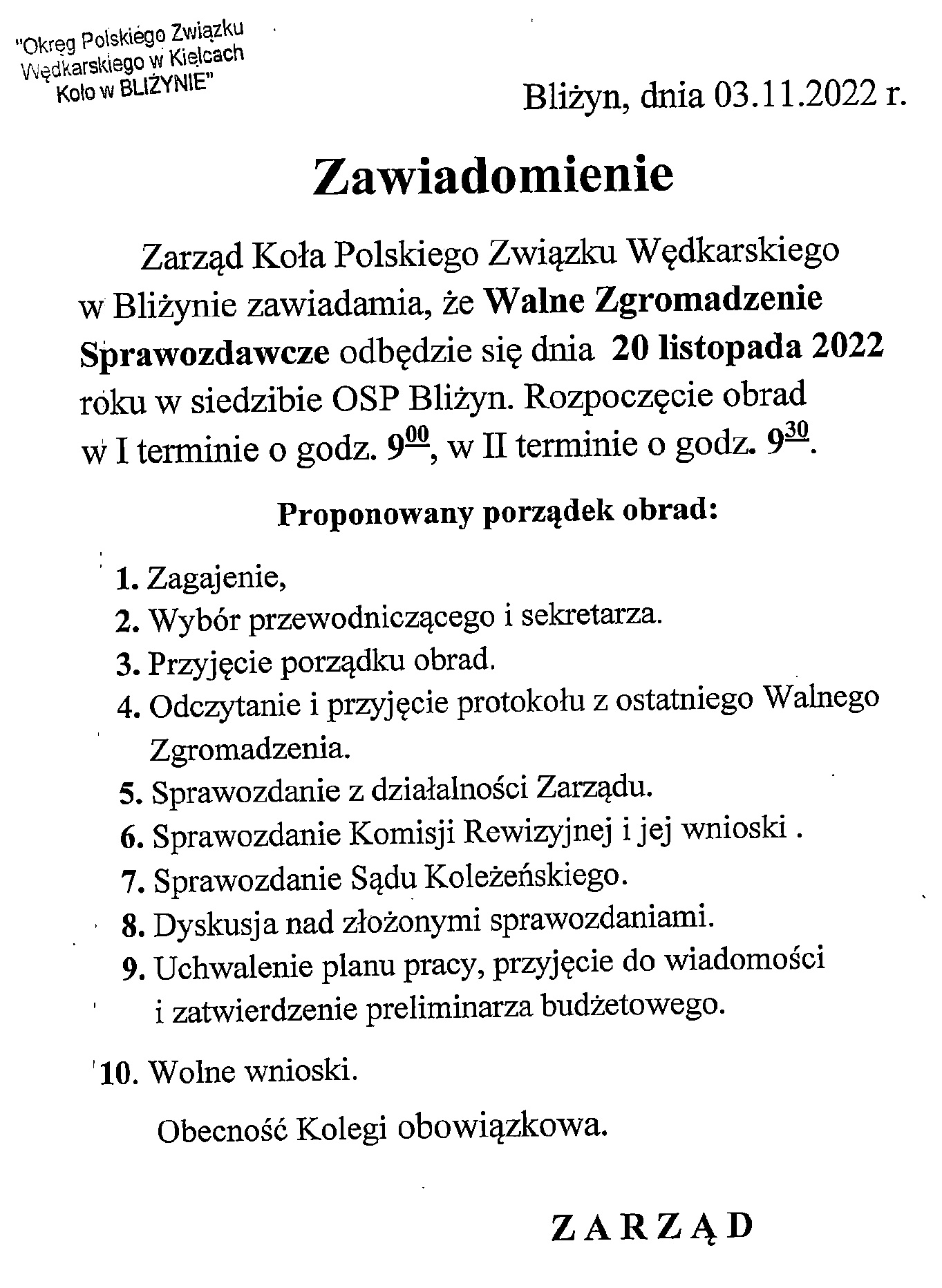 zawiadomienie